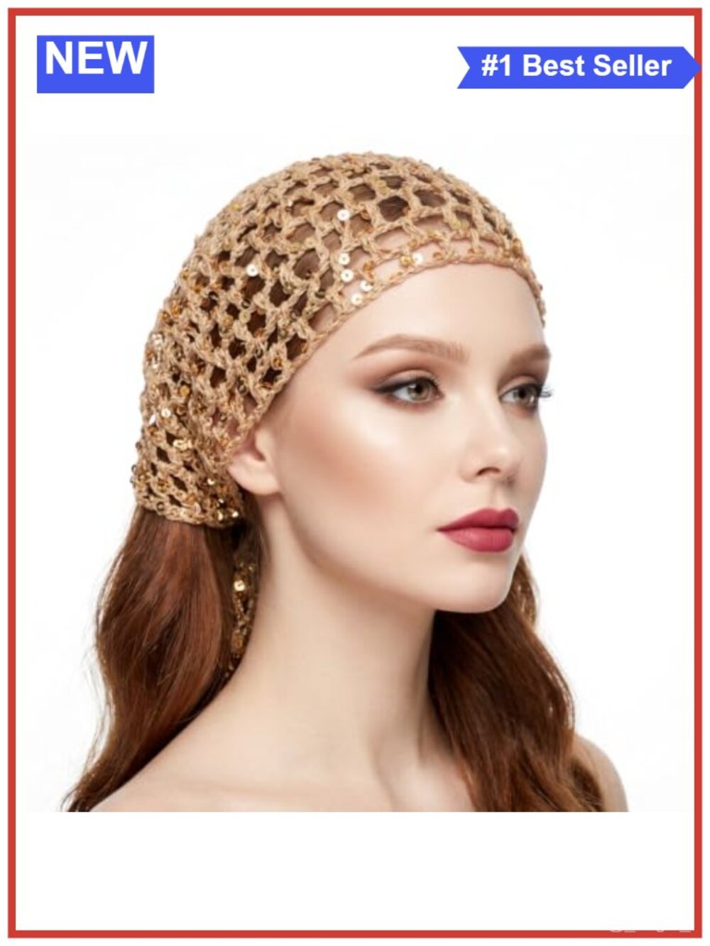 Crochet Head Scarf Sequin Beaded Triangle Hair Wrap
